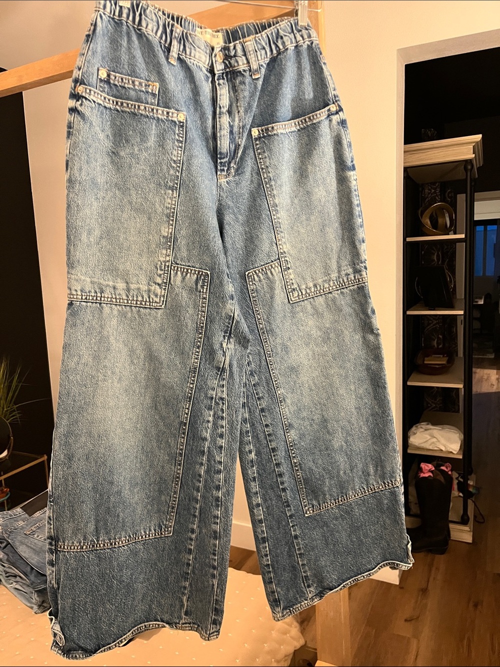 Free People Wide Leg Patch Pocket Women's Jeans - Blue Denim